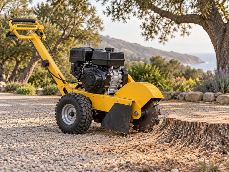 Stump grinder pictured in the Rental Depot fall cleanup postcard