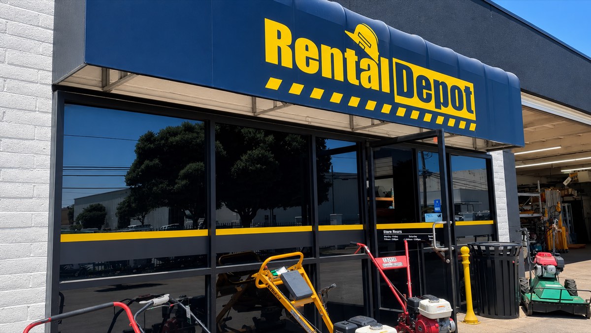 Rental Depot storefront with equipment out front